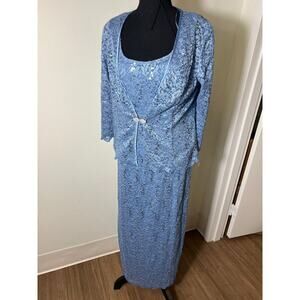 R&M Richards Dusty Blue Lace/sequin form gown and Jacket. NEW Sz 6